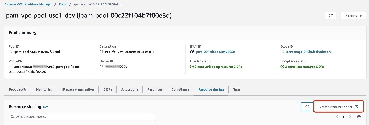 Figure 2: Create resource share to share your IPAM pool