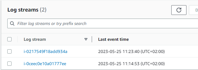 Log streams for each Amazon EC2 instance id