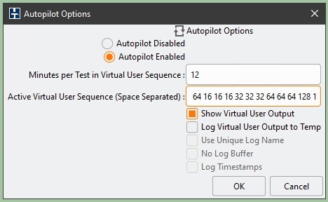 HammerDB Autopilot options screen