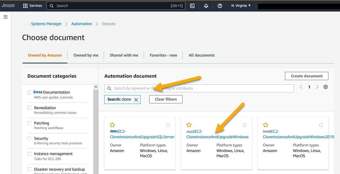 Selecting Automation Document