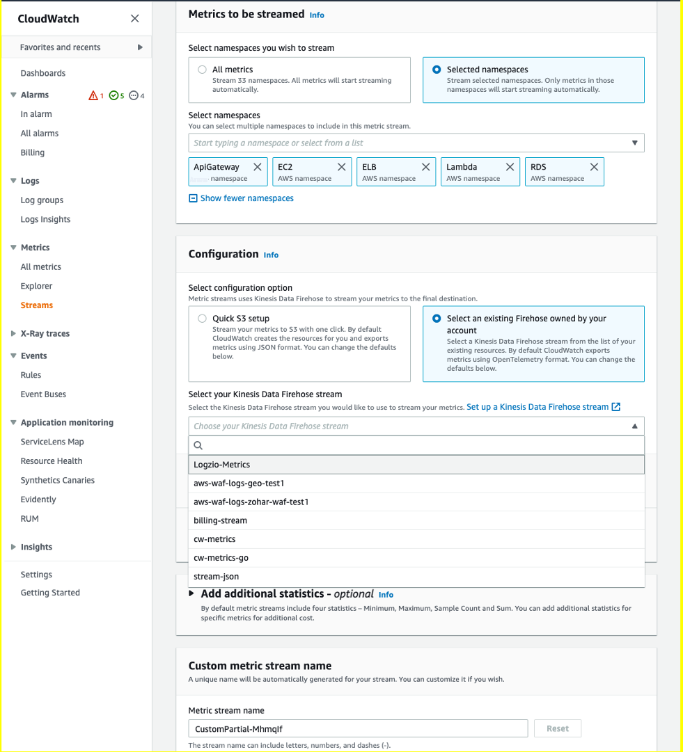 Metric Streams Config