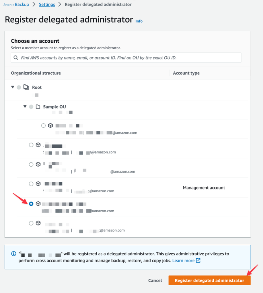 Register delegated administrator