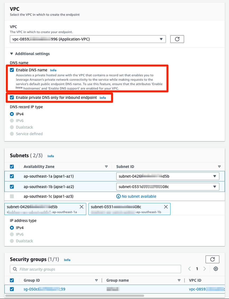 Figure 3b: Select PrivateDNS options while Creating interface VPC endpoint in the VPC console